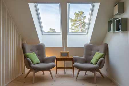 Inside view of skylights in living space